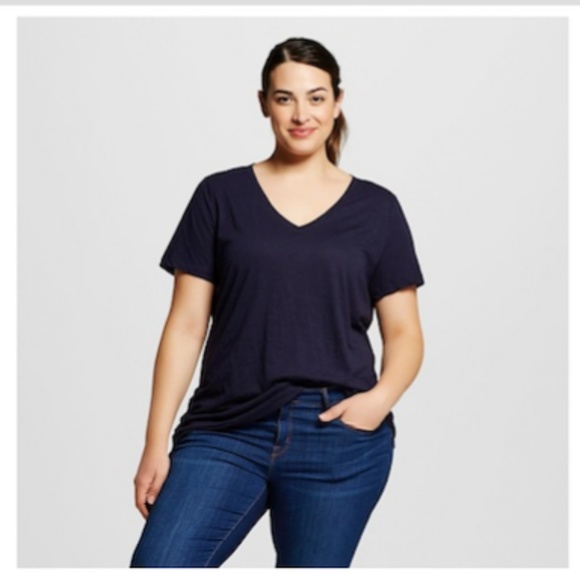 Navy Blue Ava Viv Short Sleeve Vneck 